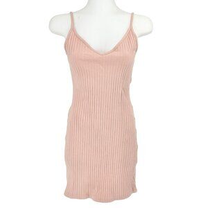 Divided Ribbed Pink Mini Slip Dress Womens Small With Spaghetti Straps H&M